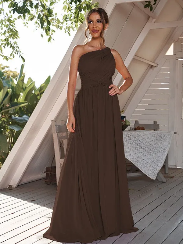 A-Line/Princess Chiffon Ruched One-Shoulder Sleeveless Sweep/Brush Train Bridesmaid Dresses