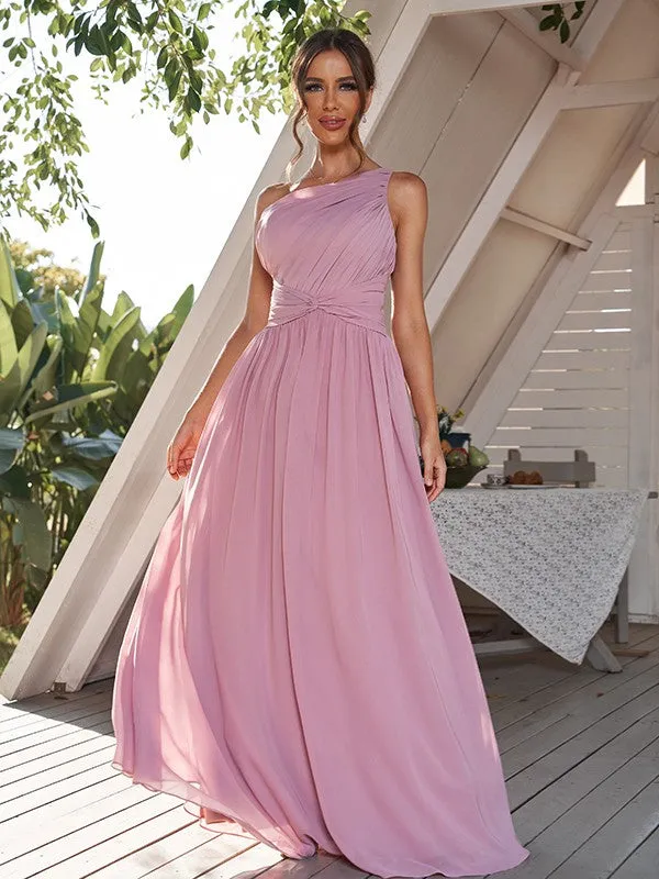 A-Line/Princess Chiffon Ruched One-Shoulder Sleeveless Sweep/Brush Train Bridesmaid Dresses