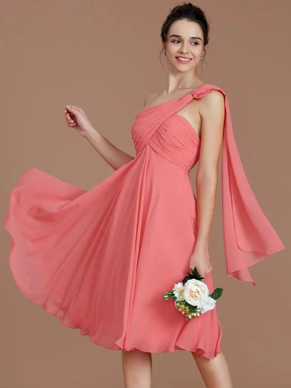 A-Line/Princess One-Shoulder Sleeveless Ruched Short/Mini Chiffon Bridesmaid Dresses