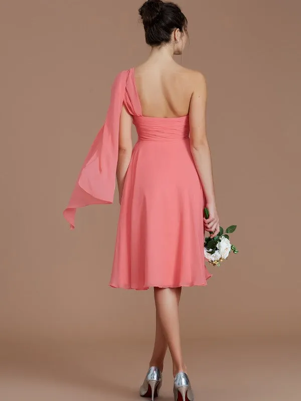 A-Line/Princess One-Shoulder Sleeveless Ruched Short/Mini Chiffon Bridesmaid Dresses