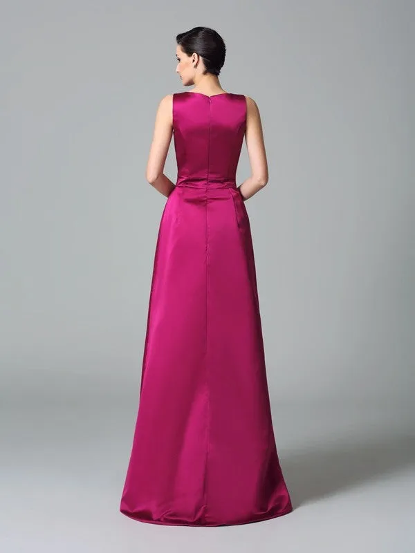 A-Line/Princess Straps Ruched Sleeveless High Low Satin Bridesmaid Dresses