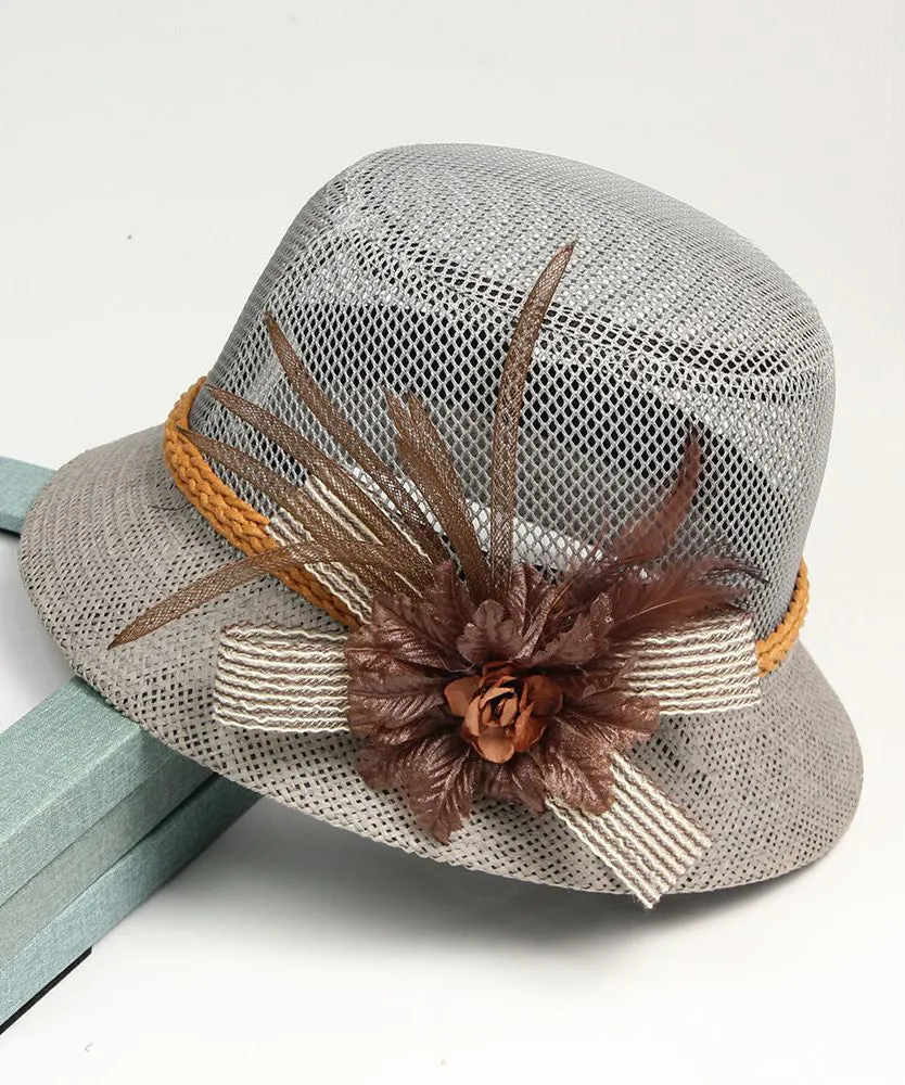 Art Khaki Tulle Floral Floppy Sun Hat