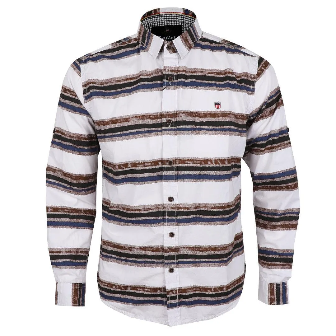 Bajieli Executive White With Brown, Blue, And Black Colored LongSleeve Shirt