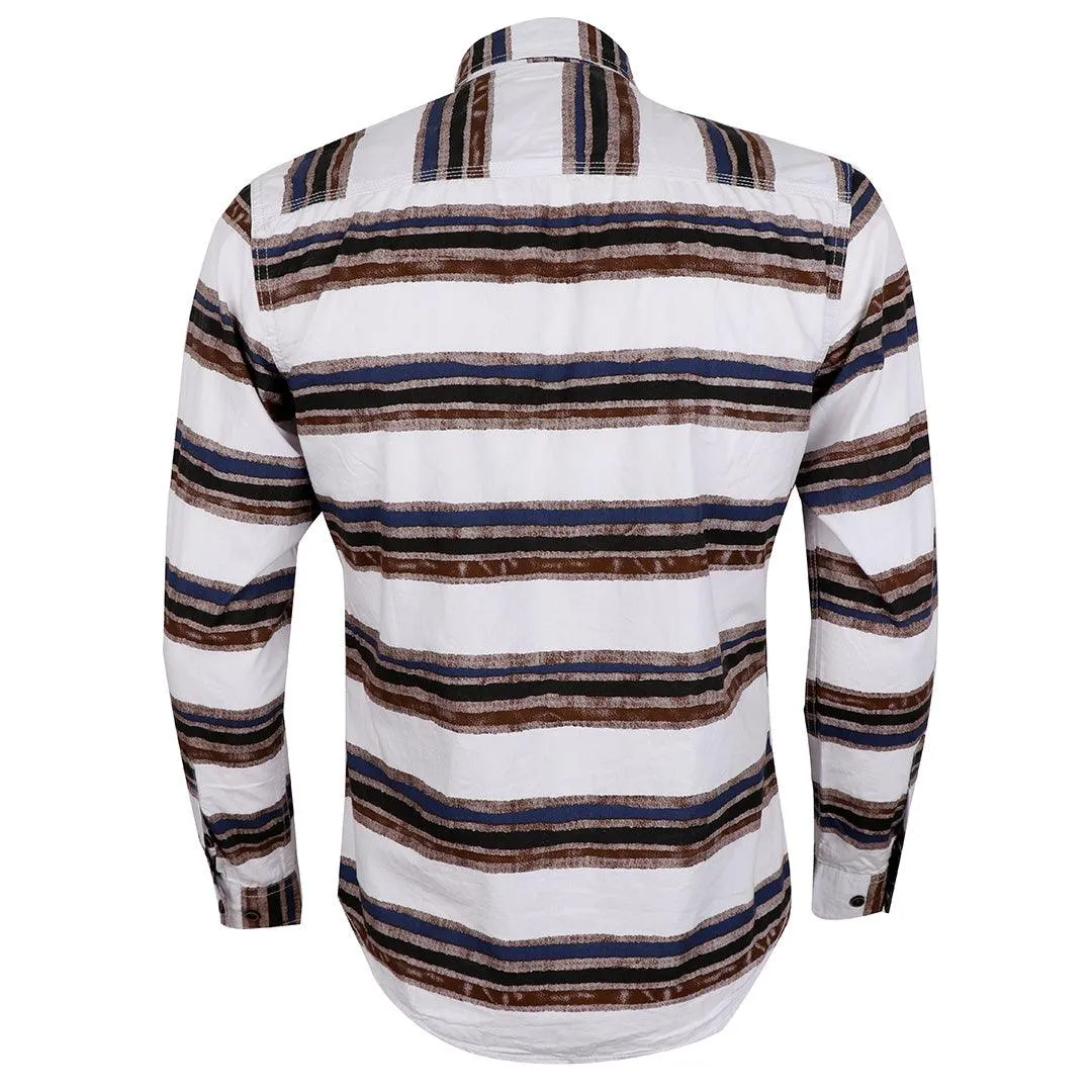 Bajieli Executive White With Brown, Blue, And Black Colored LongSleeve Shirt