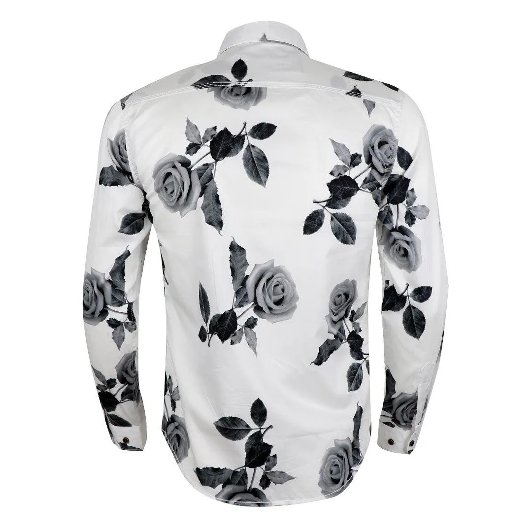 Bajieli Executive White With Classic Ash Flower Designed LongSleeve Shirt