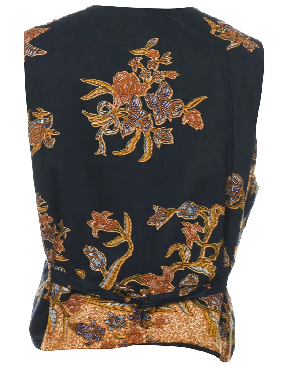 Beaded Floral Print Waistcoat - M