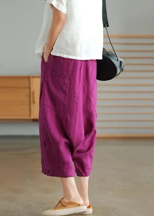 Beige Women Casual Solid Color Linen Pocket Pants