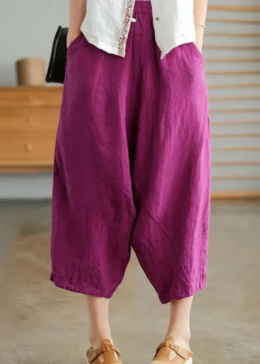 Beige Women Casual Solid Color Linen Pocket Pants