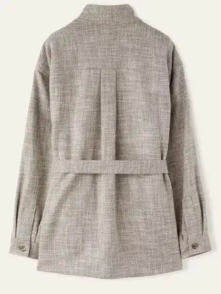 Belted Button-Down Linen-Blend Jacket with Side-Fastening Flap