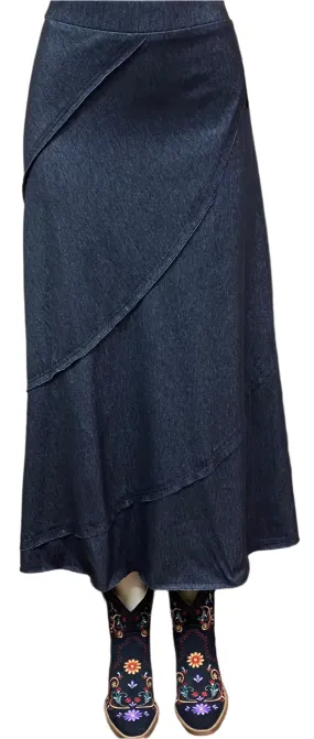 Black Denim Knit Bias Cut Skirt