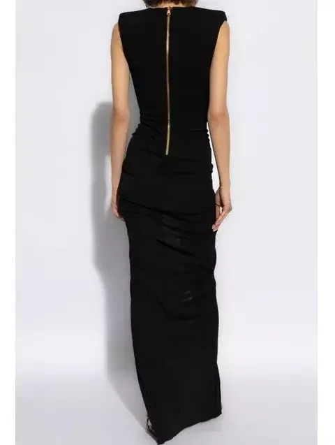 Black Tailored Ruched Long Dress