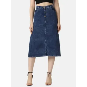 Blue A-Line Below Knee Women Denim Skirt