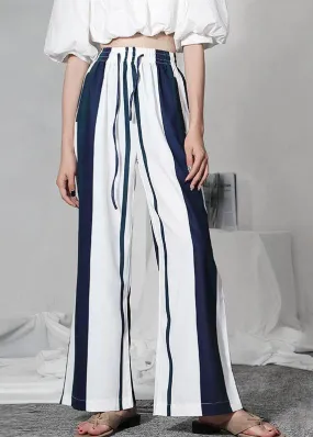 Bohemian White Striped Pockets Wide Leg  Pants