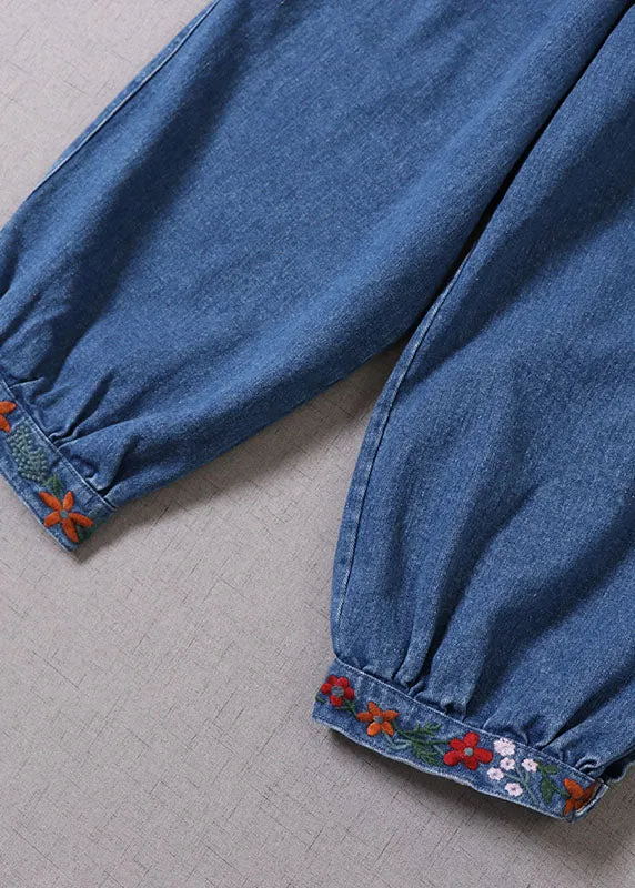 Boho Blue Embroideried denim Pants Spring