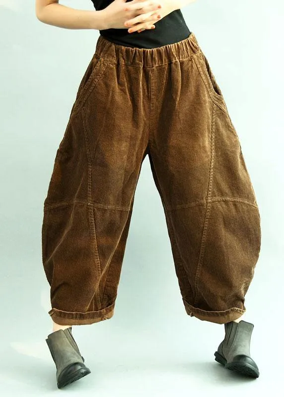 Boho Brown Pockets Patchwork lantern Fall Pants Trousers