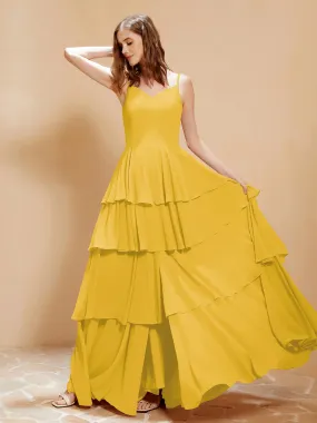 Boho V-neck Floor-length Dress Flowy Ruffles Marigold Plus Size