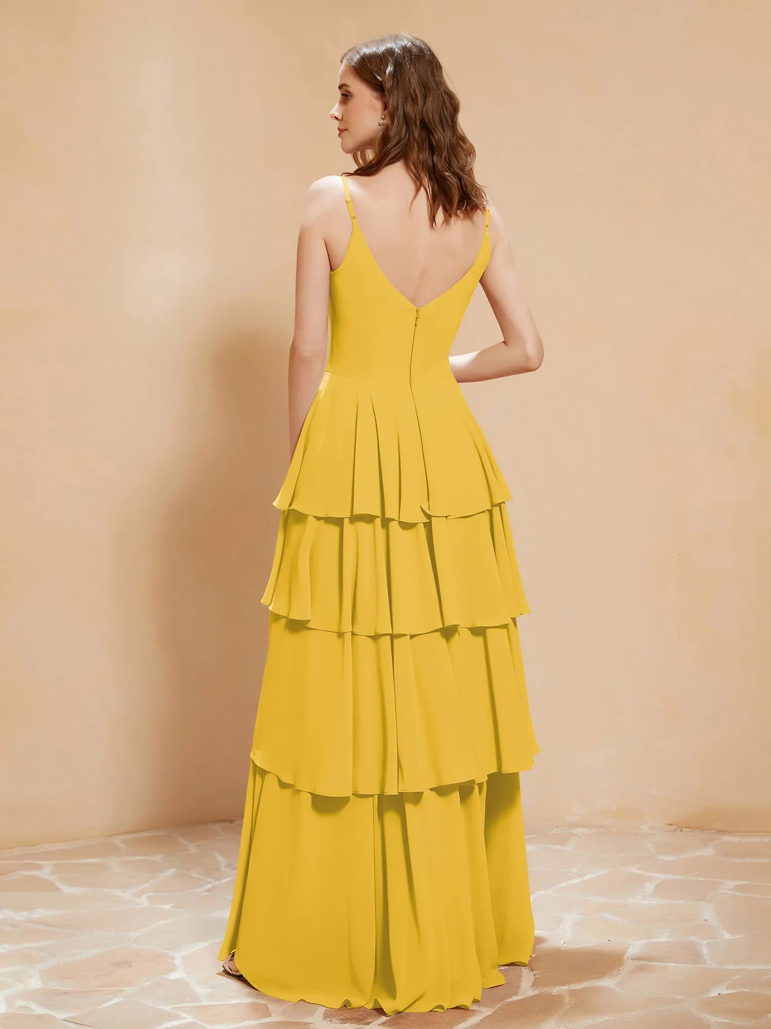 Boho V-neck Floor-length Dress Flowy Ruffles Marigold Plus Size