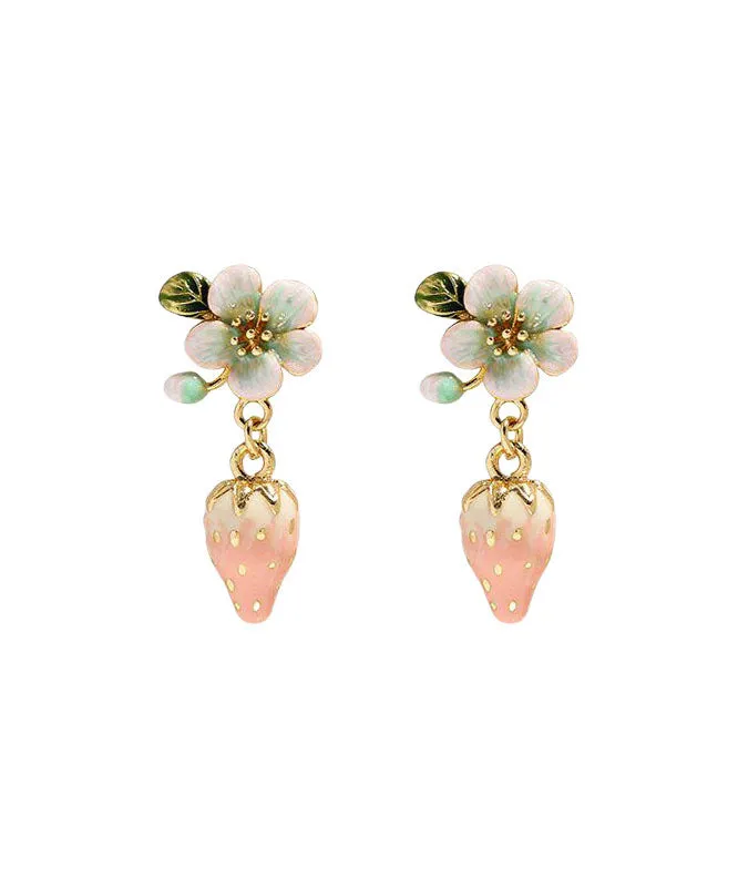 Boutique Pink Alloy Inlaid Oil Drip Floral Strawberry Drop Earrings LY9217