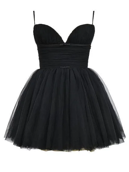 Bow-Detail Sleeveless Tulle Flared Mini Dress