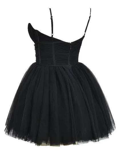 Bow-Detail Sleeveless Tulle Flared Mini Dress