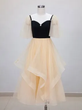 Champagne A-Line Tulle Short Prom Dresses, Champagne Formal Dress