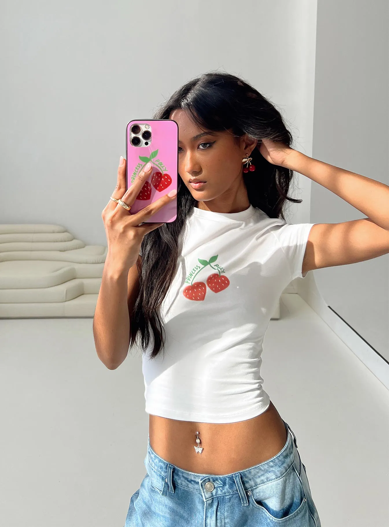 Cherry On Top Baby Tee White