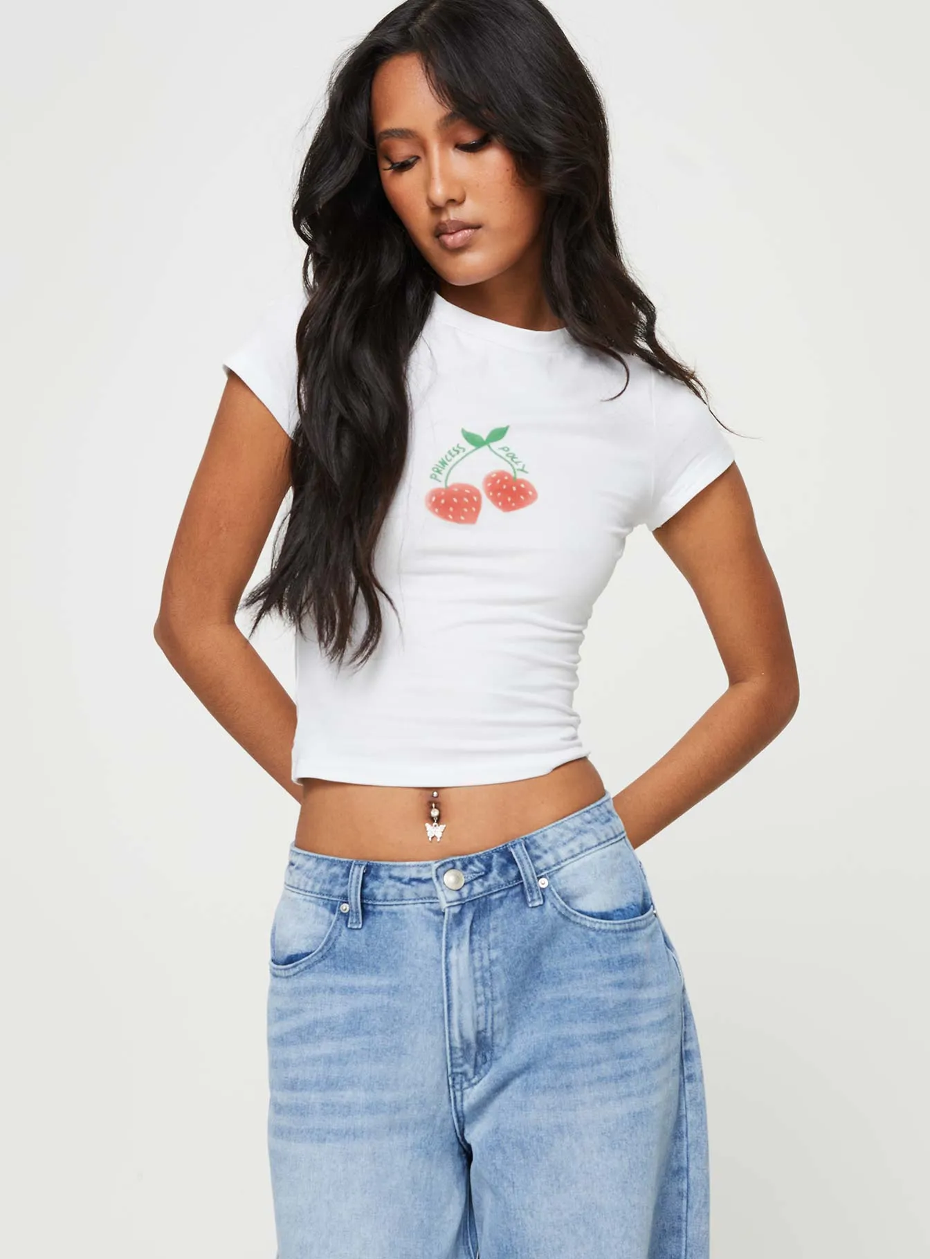 Cherry On Top Baby Tee White