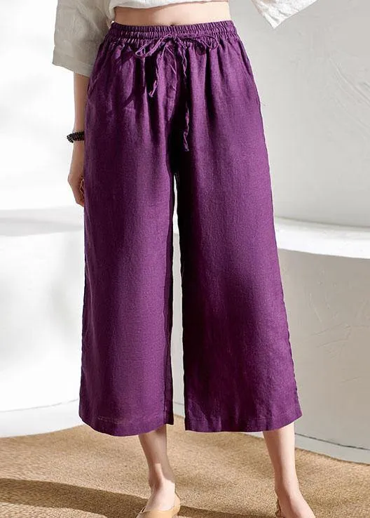 Chic Beige Pockets Casual Wide Leg Summer Pants Linen