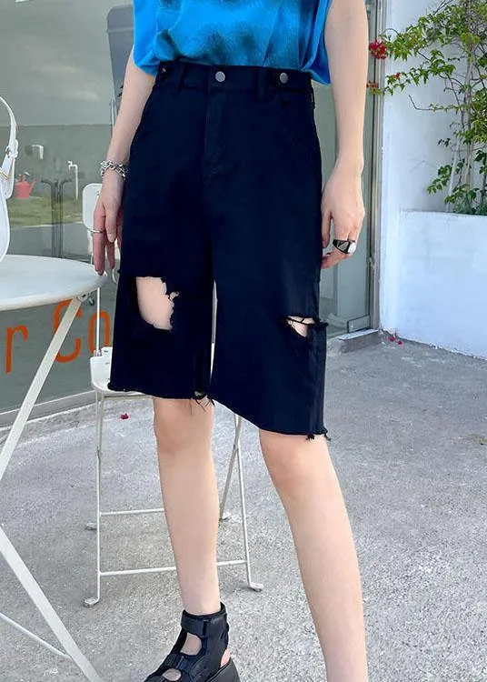 Chic Black High Waist Hole shorts Pants