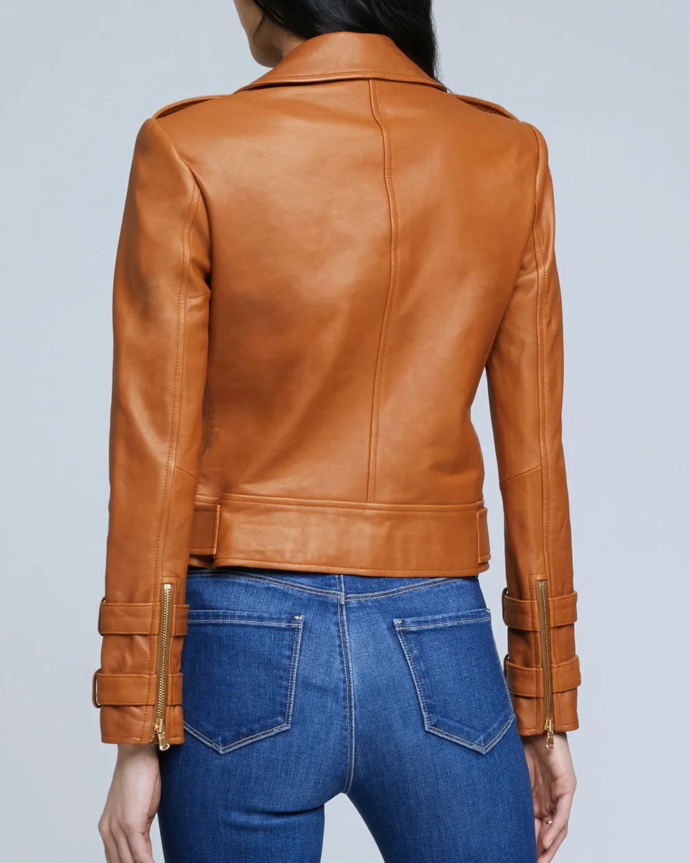 Cognac Leather Belted Billie Jacket