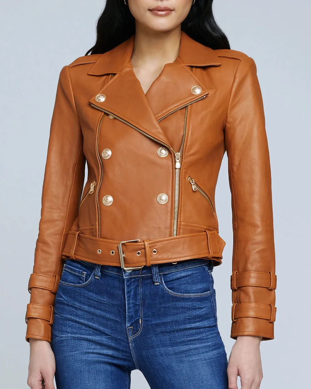 Cognac Leather Belted Billie Jacket