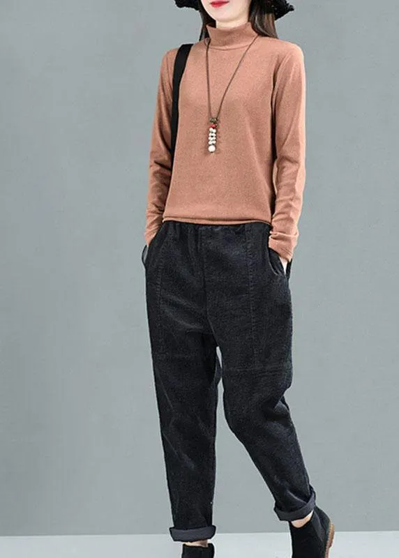 Comfy Black Pockets Patchwork Fall Harem Pants