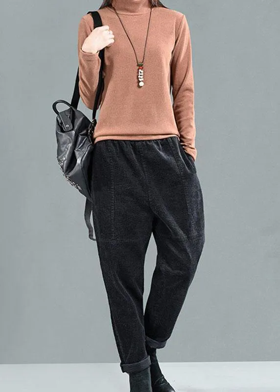 Comfy Black Pockets Patchwork Fall Harem Pants