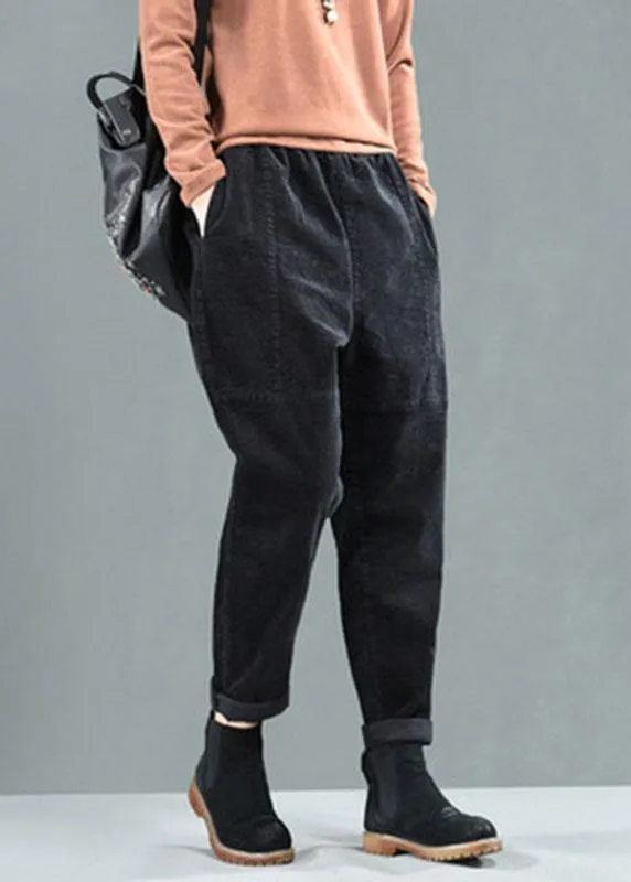 Comfy Black Pockets Patchwork Fall Harem Pants