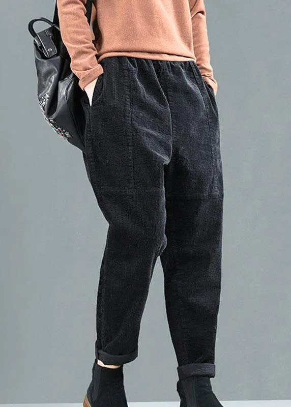 Comfy Black Pockets Patchwork Fall Harem Pants