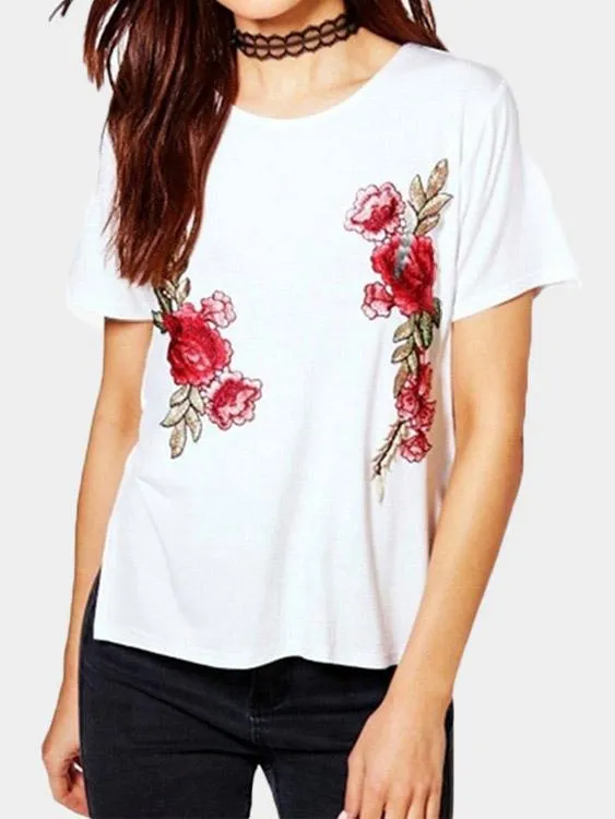 Custom Round Neck Floral Print Short Sleeve T-Shirt