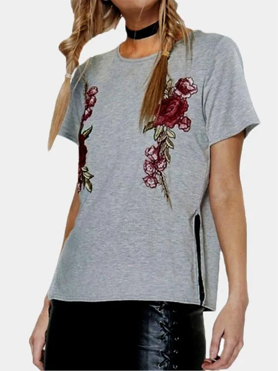 Custom Round Neck Floral Print Short Sleeve T-Shirt