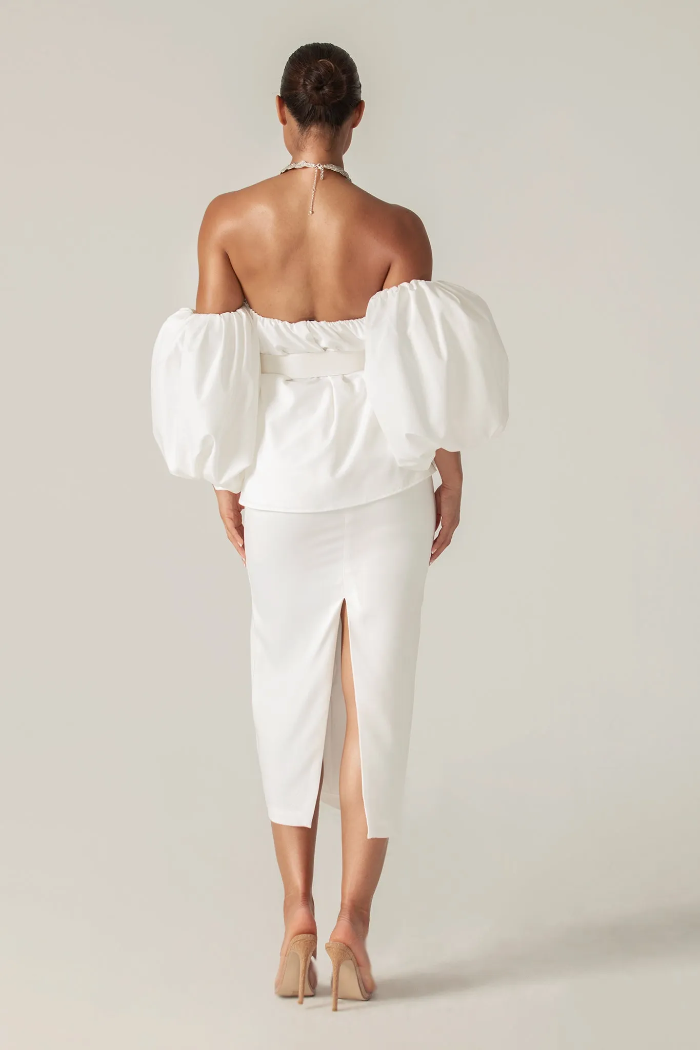 Damaris Off Shoulder Puff Sleeve Top (Off White)