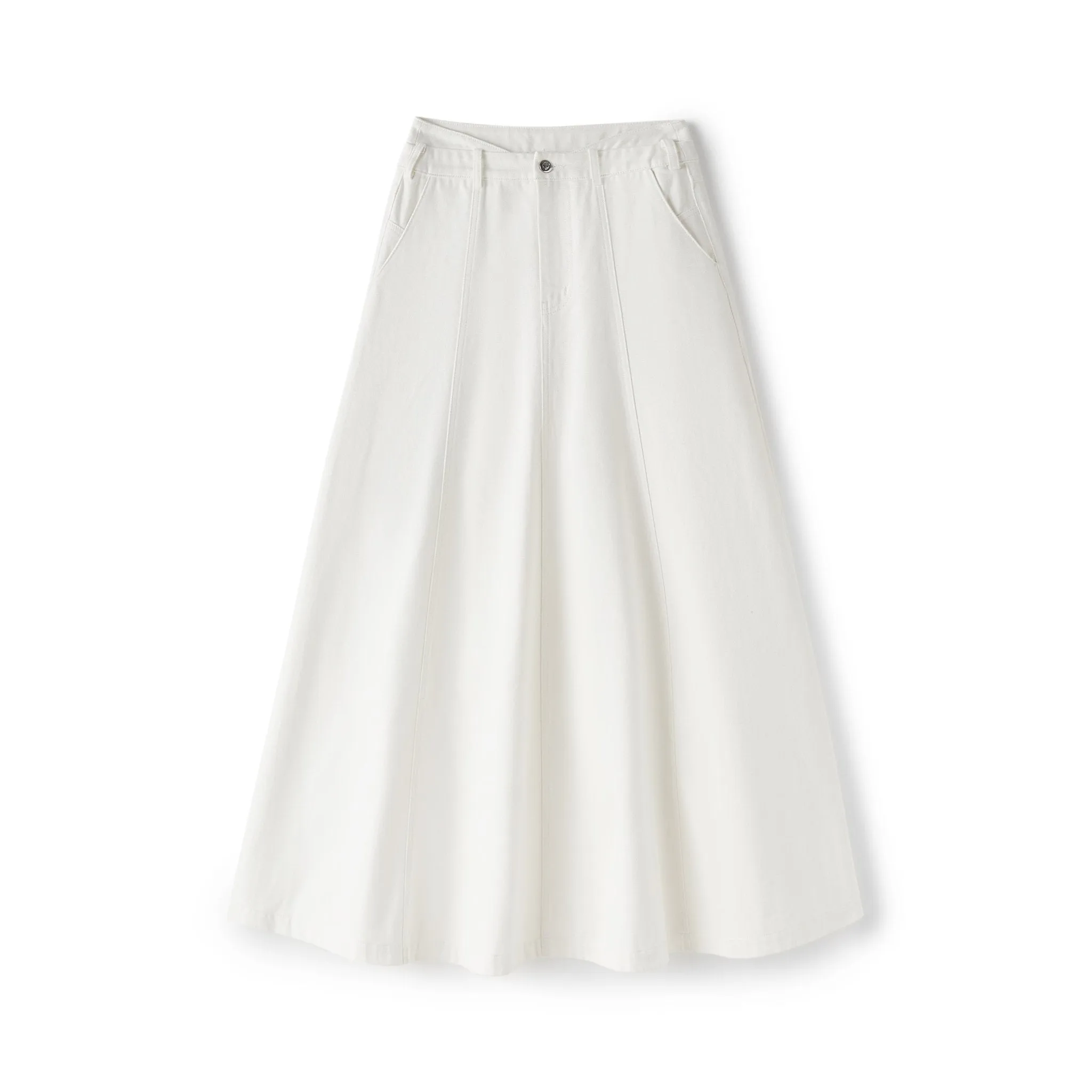 Denim Umbrella Skirt in White