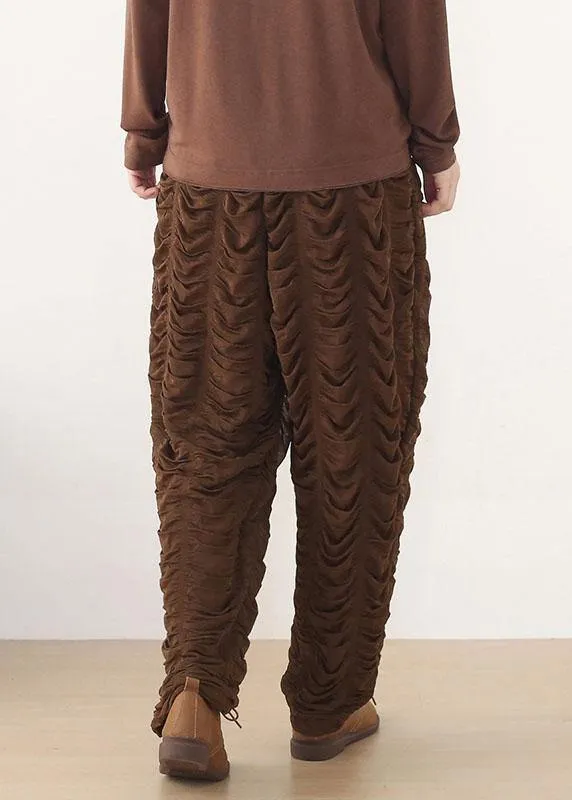 Diy Chocolate Wrinkled Pockets Harem Pants Fall