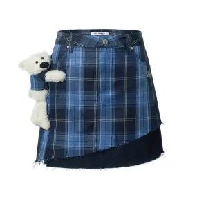 Doozoo Plaid Denim Skirt in Blue