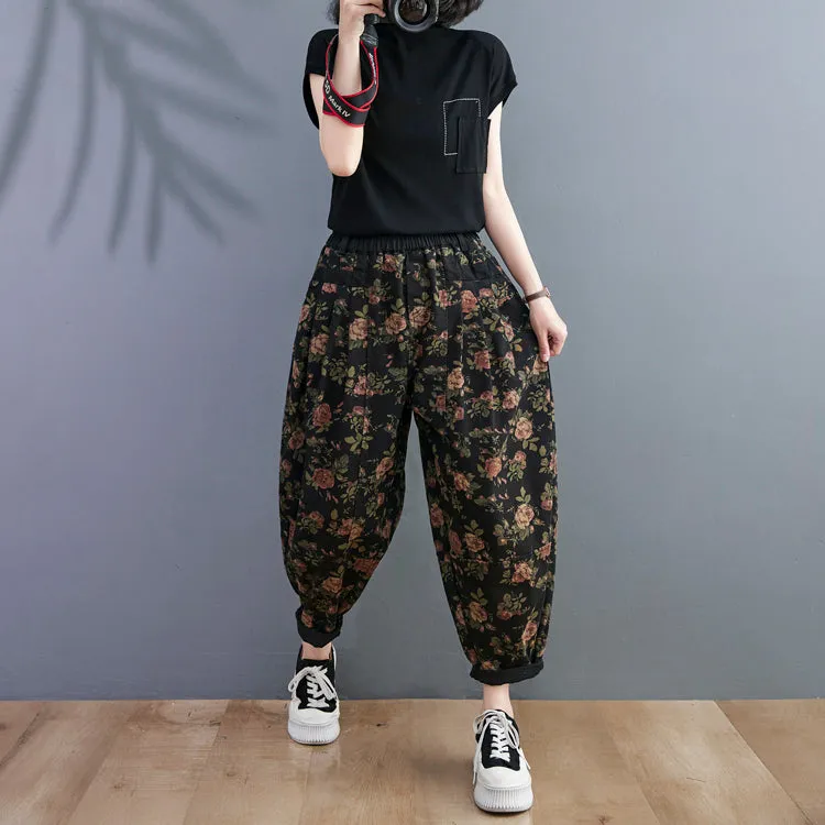 Elegant Print Denim Pants