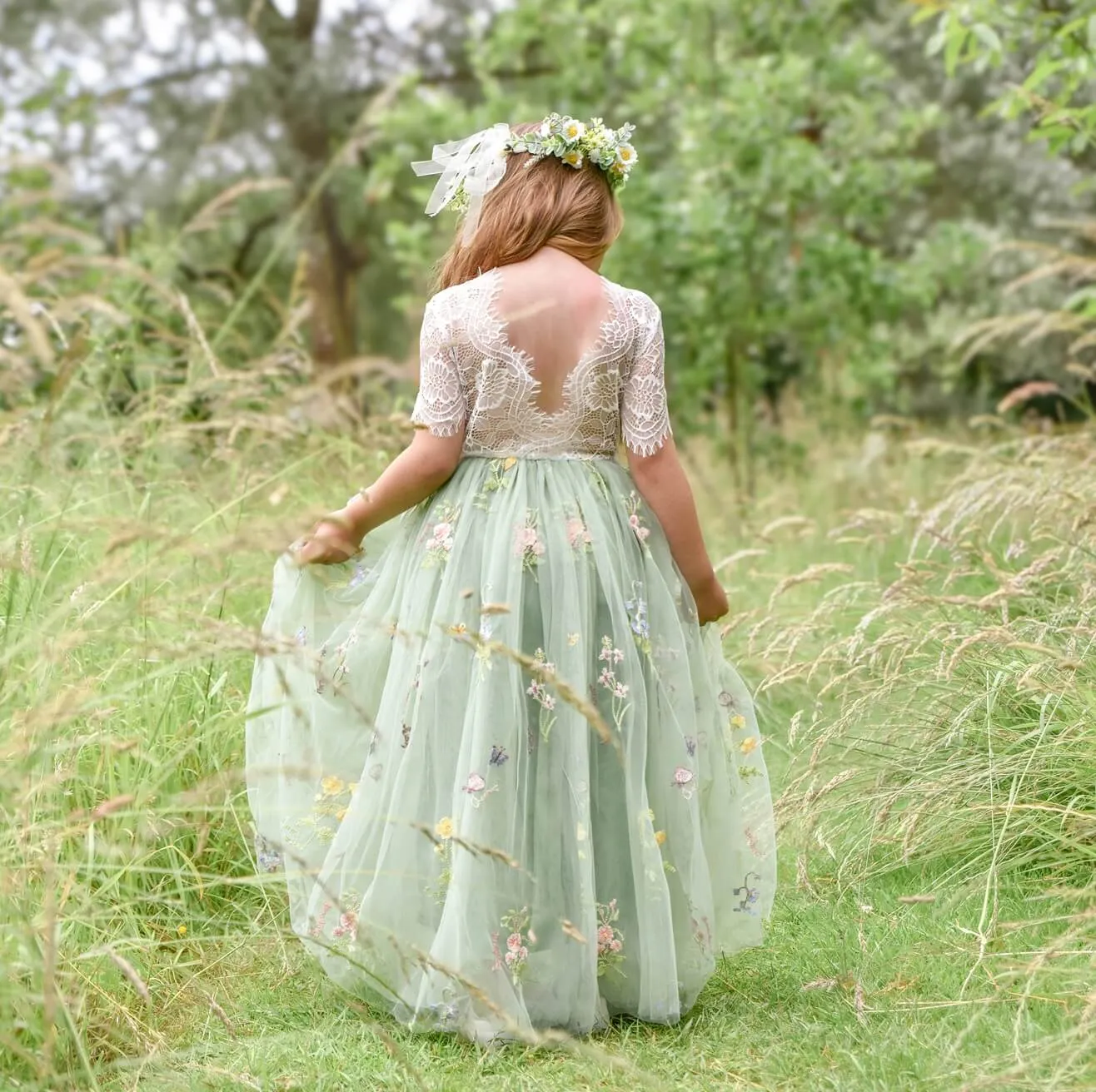 Enchanted Dress - Fern Green /White Lace