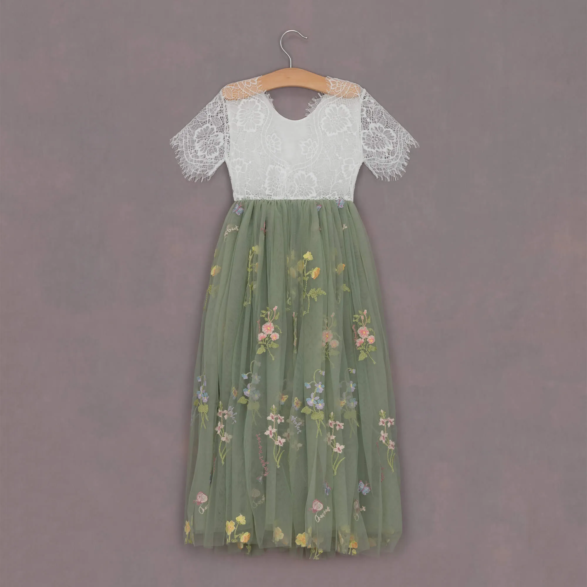 Enchanted Dress - Fern Green /White Lace