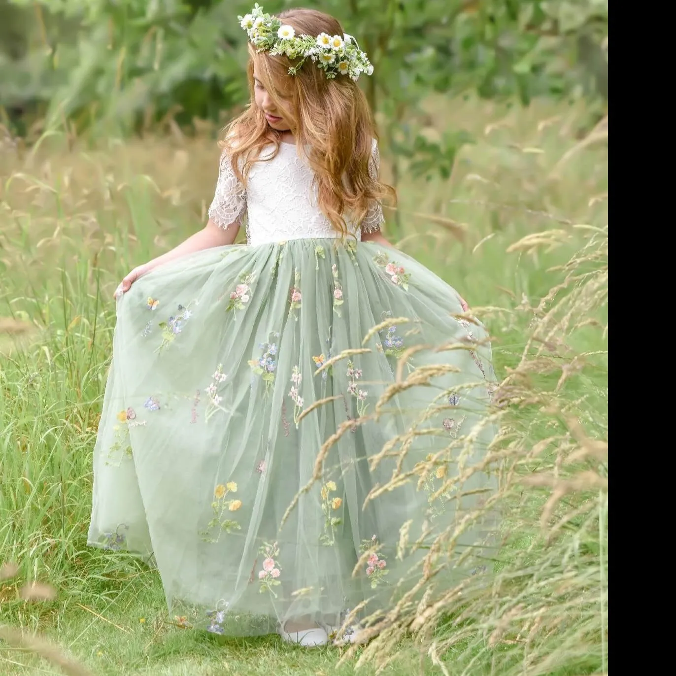 Enchanted Dress - Fern Green /White Lace