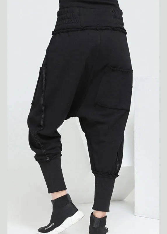 Fashion Black Pockets Elastic Waist Casual Fall Harem Pants