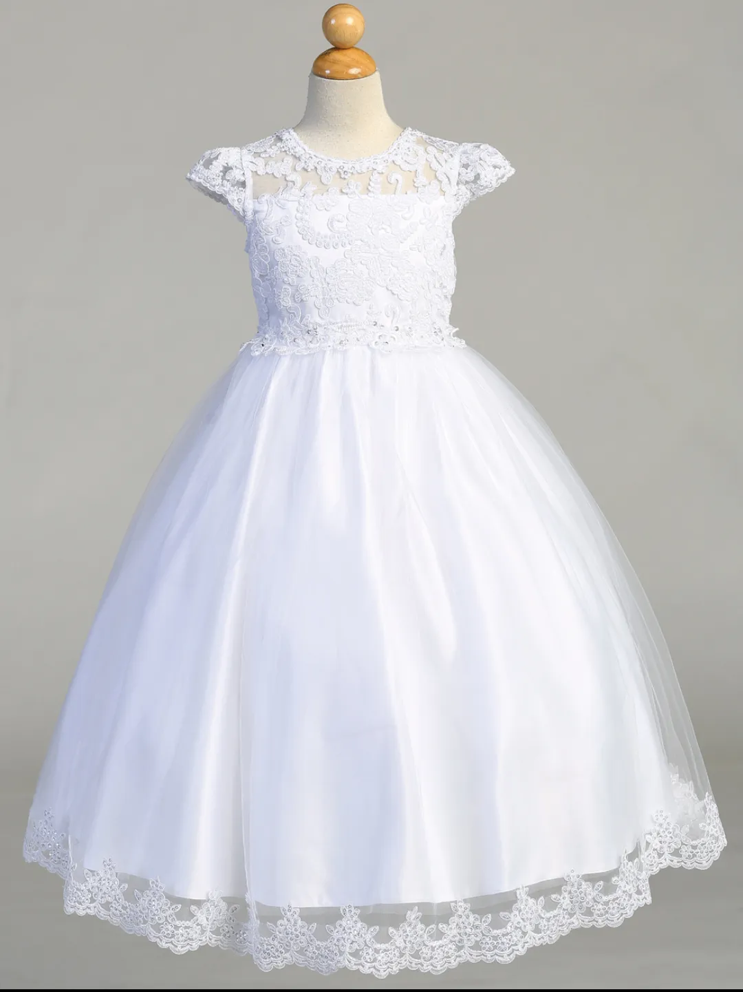 First Communion Dress Embroidered Lace Bodice Cap Sleeves LNKSP712