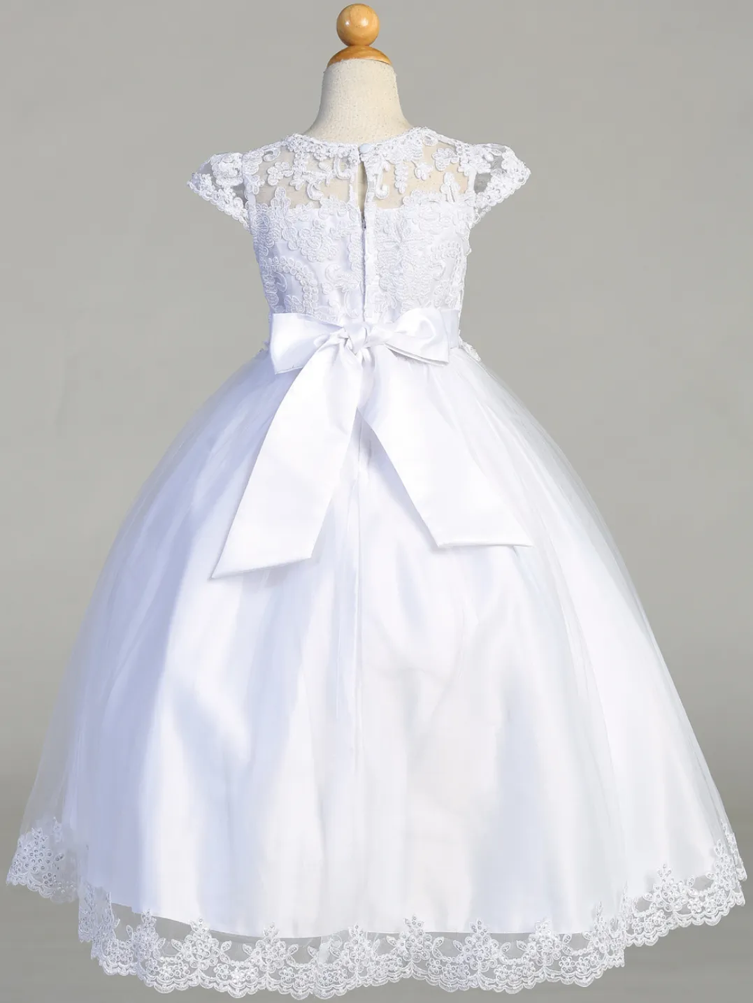 First Communion Dress Embroidered Lace Bodice Cap Sleeves LNKSP712