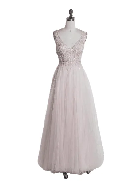 Flash Elegant Light Illusion Tulle Beaded V-neck Sleeveless Dress For Ladies