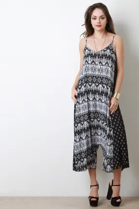 Flowy Mixed Print Drop Crotch Jumpsuit